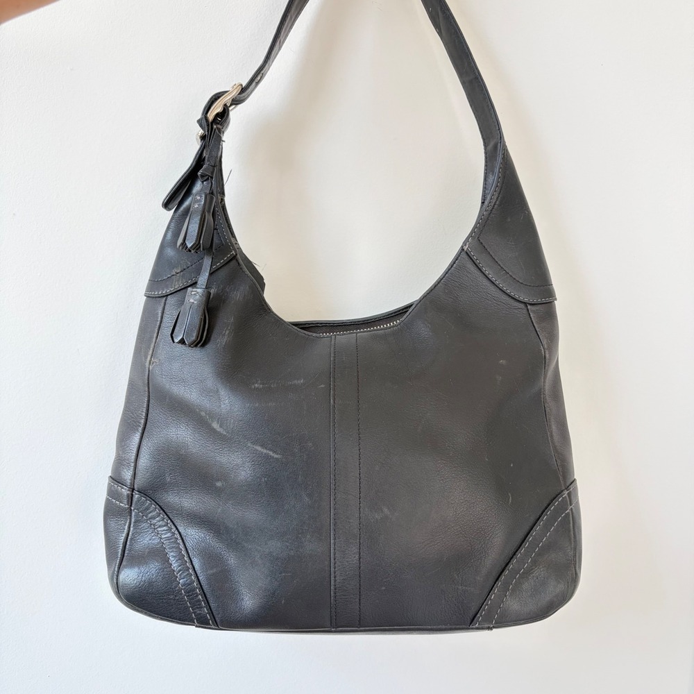 Coach Ergo Black Leather Hobo Bag Tassel Shoulder Purse
